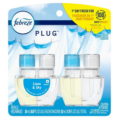 Febreze Odor-Fighting Fade Defy Plug Air Freshener Refill - Linen & Sky - 1.75 fl oz/2pk: Electric, Oil, Dye-Free, Phthalate-Free