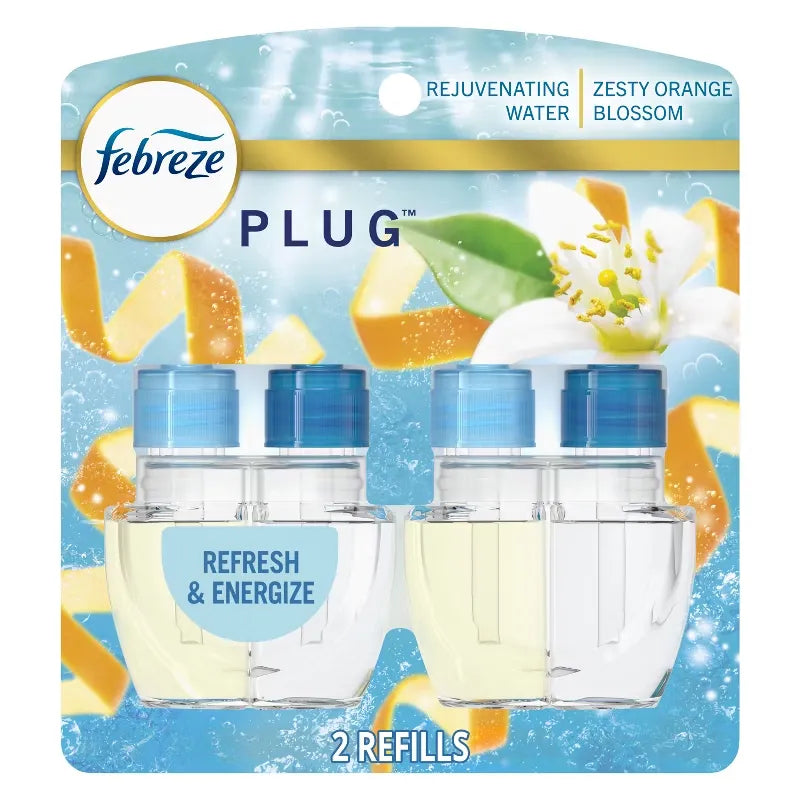 Febreze Plug Dual Refill Air Freshener - Refresh & Energize - 2ct: Electric, Oil, Dye-Free, Adjustable Fragrance Setting