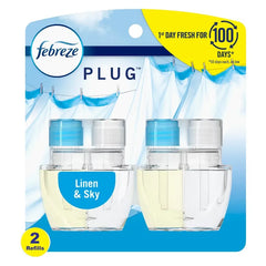 Febreze Odor-Fighting Fade Defy Plug Air Freshener Refill - Linen & Sky - 1.75 fl oz/2pk: Electric, Oil, Dye-Free, Phthalate-Free