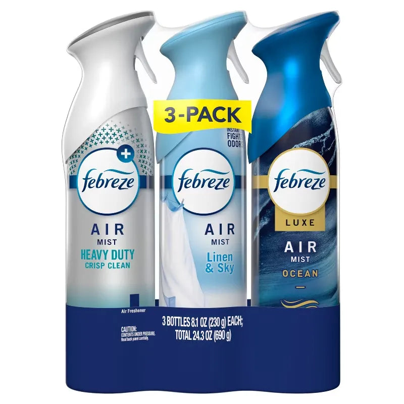 Febreze Air Mist Variety Pack - 24.3oz/3pk: Phthalate-Free, Dye-Free, Scented, Aerosol