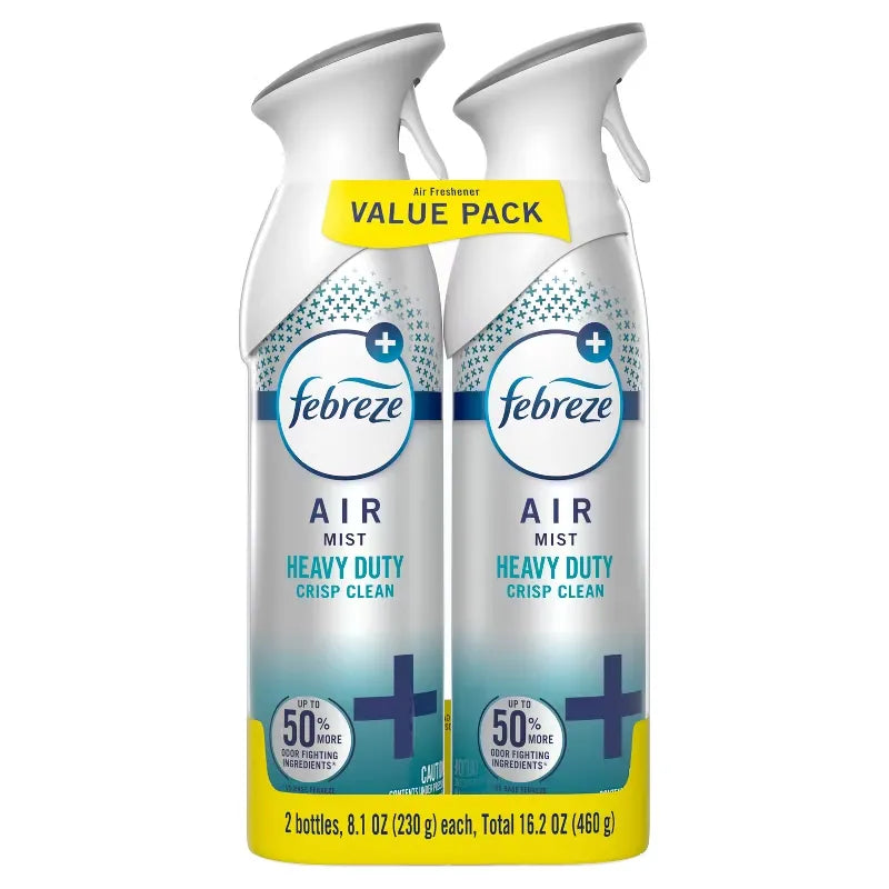 Febreze Odor-Fighting Heavy Duty Air Freshener - Crisp Clean - 16.2oz/2pk: Dye-Free, Phthalate-Free
