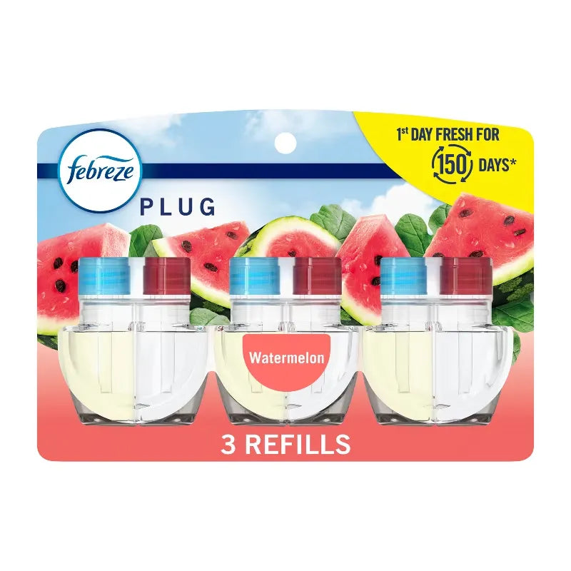 Febreze Plug Triple Refill Air Freshener Sweet Watermelon Vine - 3ct: Electric, Oil, Disposable, 2.63 Oz